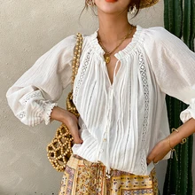 

Jastie 2021 Spring Summer Blouse Shirts Women Long Sleeve Boho White Loose Blouses Shirt Women's Clothing Beach Tops Blusas