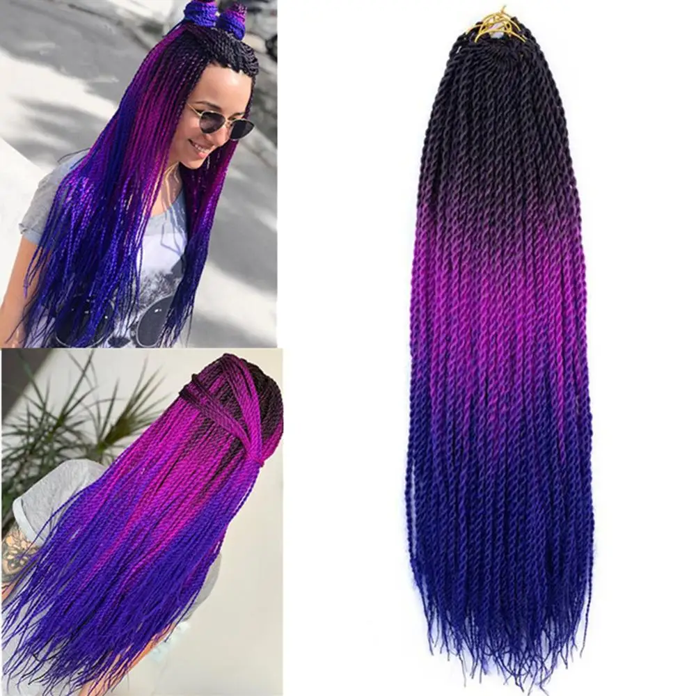Pervado Hair 24" 20 Root Synthetic Senegalese Twist Braids Hair Extensions Rainbow Ombre Grey Crochet Braiding Pre-Twisted