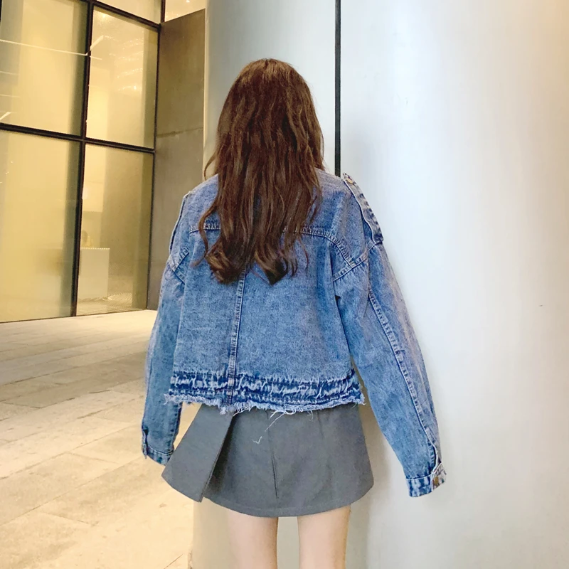 SexeMara fashion The New Loose Hot drilling pocket Drawstring Burr cowboy jacket Free shipping