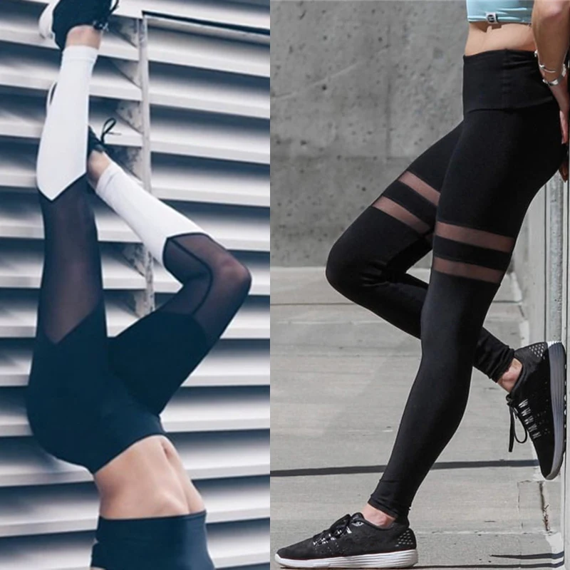 Women Splice Running Yoga Pants High Waist Mesh Seamless Leggings Training Fitness Gym Leggings Elastic Sportswear