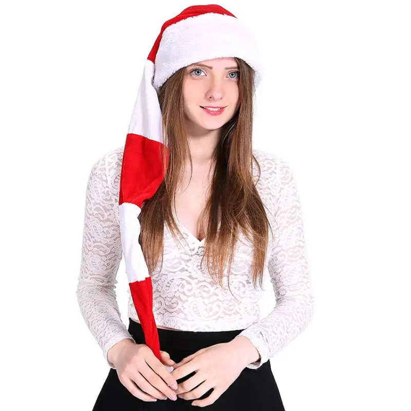 Рождественская шапка в полоску, плюшевая, унисекс, красная и белая в полоску, модное Рождественское украшение, креативная Удобная длинная плюшевая шапка