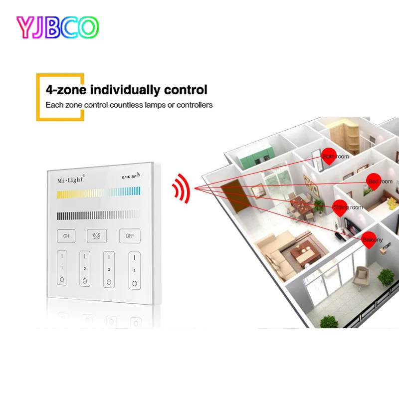 

4-Zone Milight T2 Adjust CCT Smart Panel Remote Controller color temperature and brightness for led strip light AC220V