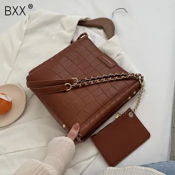

[BXX] Stone Pattern Large Capacity PU Leather Bags For Women 2020 Elegant Shoulder Handbags Female Travel Totes Chain Bag HO499