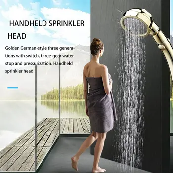 

Germany Golden Belt Switch Three Stop Water Pressurized Handheld Shower Hotel Multifunctional Shower Head