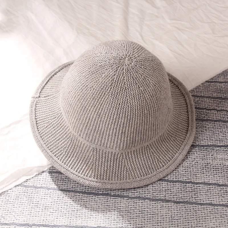 Sparsil Women Winter Knitted Bucket Hat Foldable Warm Wool Dome Caps Outdoor Fishman Hats Autumn Street Wear Korea Beanies Lady - Цвет: Light gray