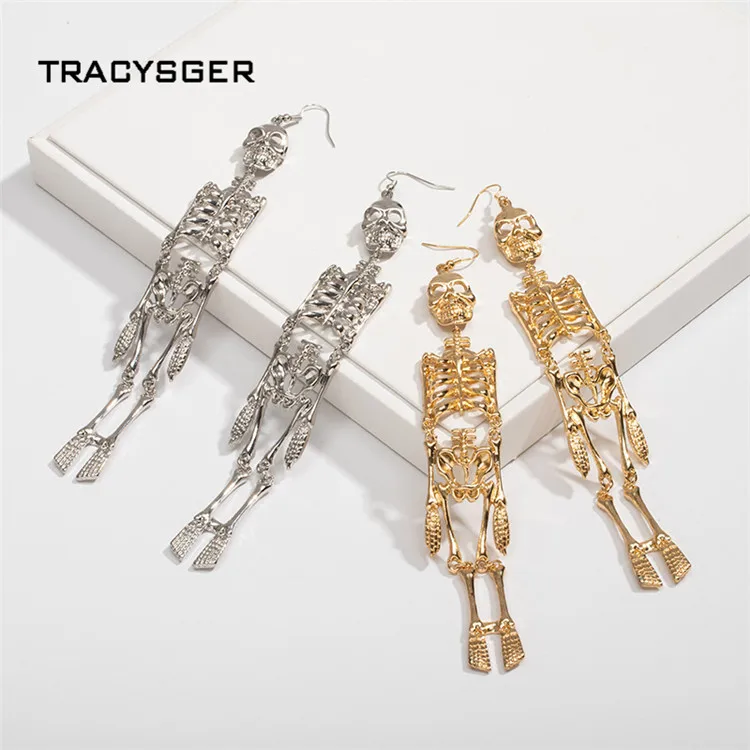 

AH-ER84785 /TRACYSGER/ fashion Gengar skull pendant 3D geometric metal long earrings
