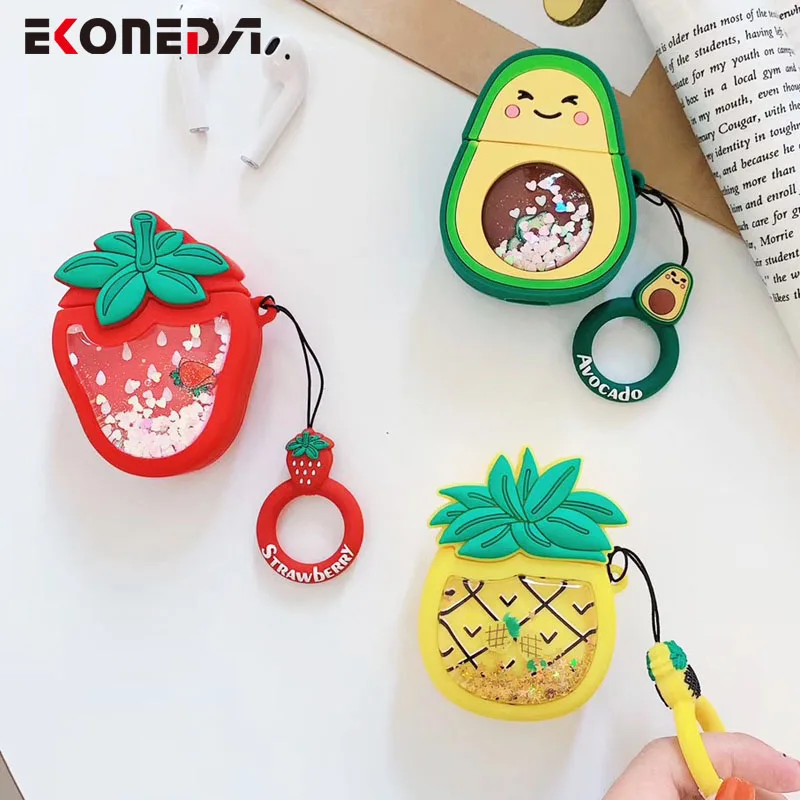 

EKONEDA Liquid Glitter Protective Case For Airpods Strawberry Pineapple Avocado Silicone Cover For Airpods Case airpod pro shell