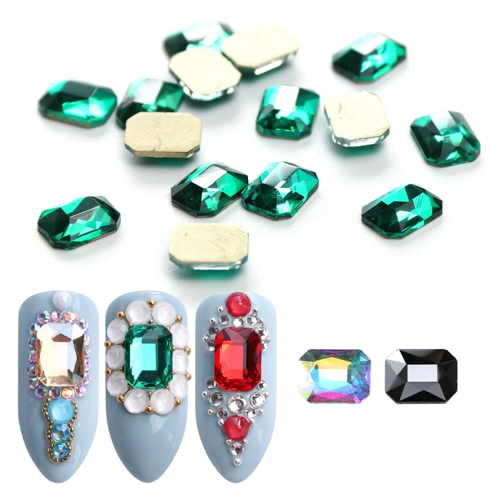 

10pcs Nail Rhinestones Rectangle Flat Back Crystal Shiny 3D Strass Gem Stone Manicure Nail Art Decoration Charms Jewelry JI714