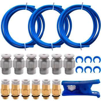 

3 Pcs PTFE Tube PTFE Tubing (1.5M) 1.75mm Filament with Tube Cutter,6 Pcs PC4-M10 Fittings Connector for 3D Printer