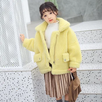 

1901 New Fashion Children's Natural Fur Overcoat Girl Winter Clothing Grain Wool Fur One Sheep Sheared Coat