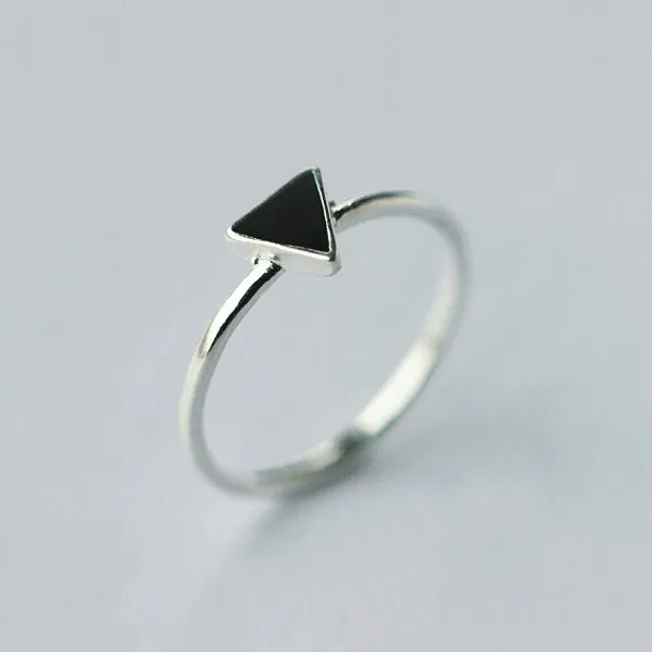 925 Silver Color Ring Women's Geometric Black Triangle Adjustment Simple And Exquisite Fashion Jewelry Girl Gift | Украшения и