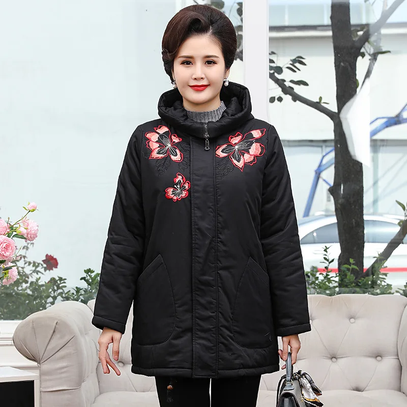 

Middle-aged Cotton-padded Clothes Women's Mid-length Winter New Style Mom Cotton Coat Thick Loose And Plus-sized Cotton-padded J