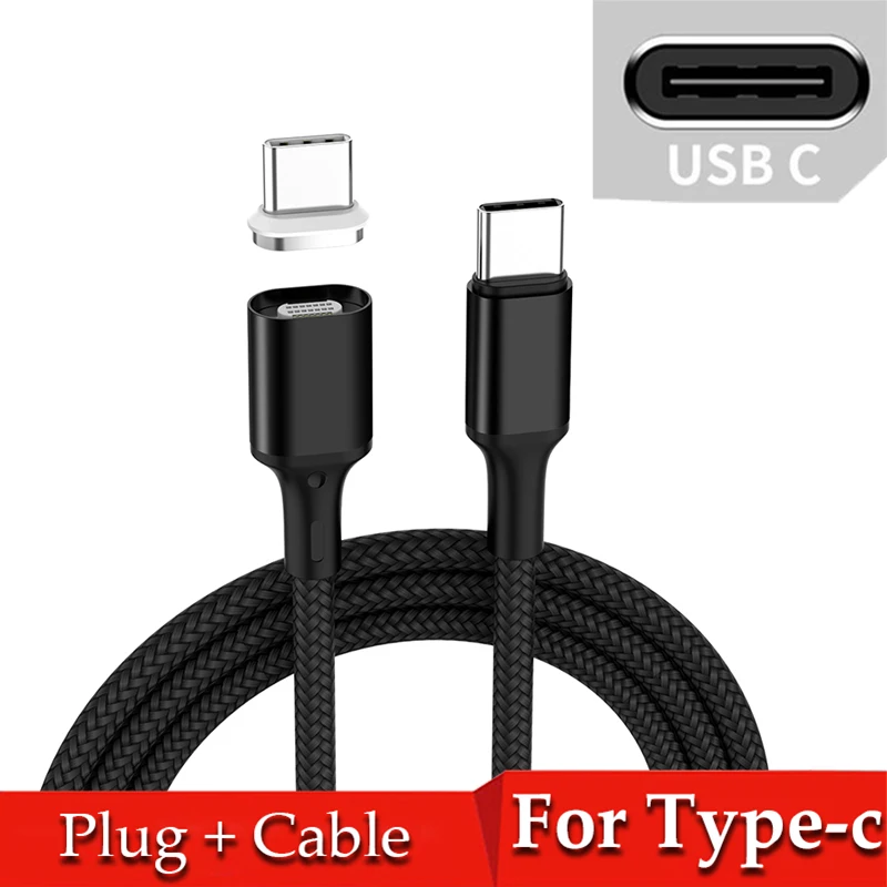 Магнитный зарядный кабель USB 3,1 Тип C до USB C кабель 100 Вт быстрой зарядки PD 4,0 5A быстро Зарядное устройство кабель для MacBook Pro для samsung S10 S9 - Цвет: Black Type-c Cable