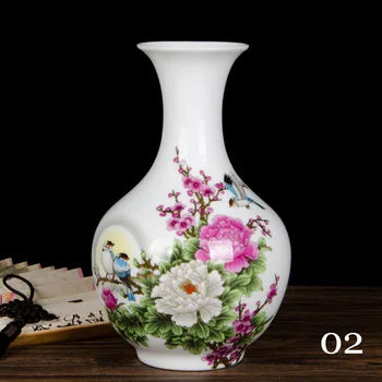

China Retro Small Ceramic Vase With Pink Chinese Rose Peony Lovely Elegant Ceramic Vase Centerpiece Height 10 Inches