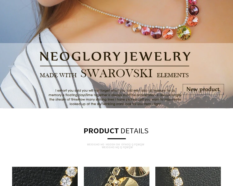 Neoglory Классический роскошный набор из разноцветных кристаллов и фианитов, ювелирное ожерелье и серьги, украшенные кристаллами Swarovski