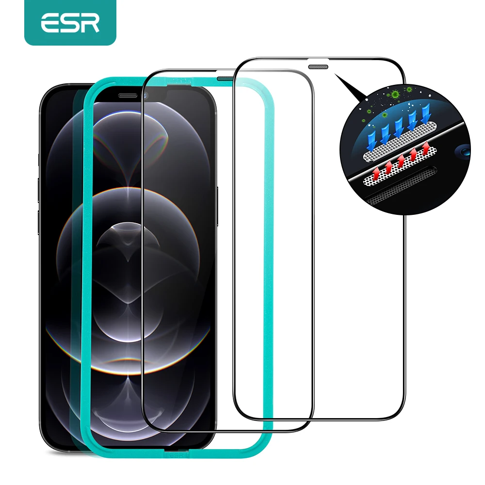 ESR Ultra-Tough for iPhone 12 Pro Max Screen Protector for iPhone 12 Pro Tempered Glass 2PCS Full Cover Protective Glass Film