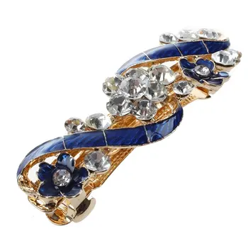 

Woman Girl Blue Flower Shiny Rhinestone Barrette French Hair Clip