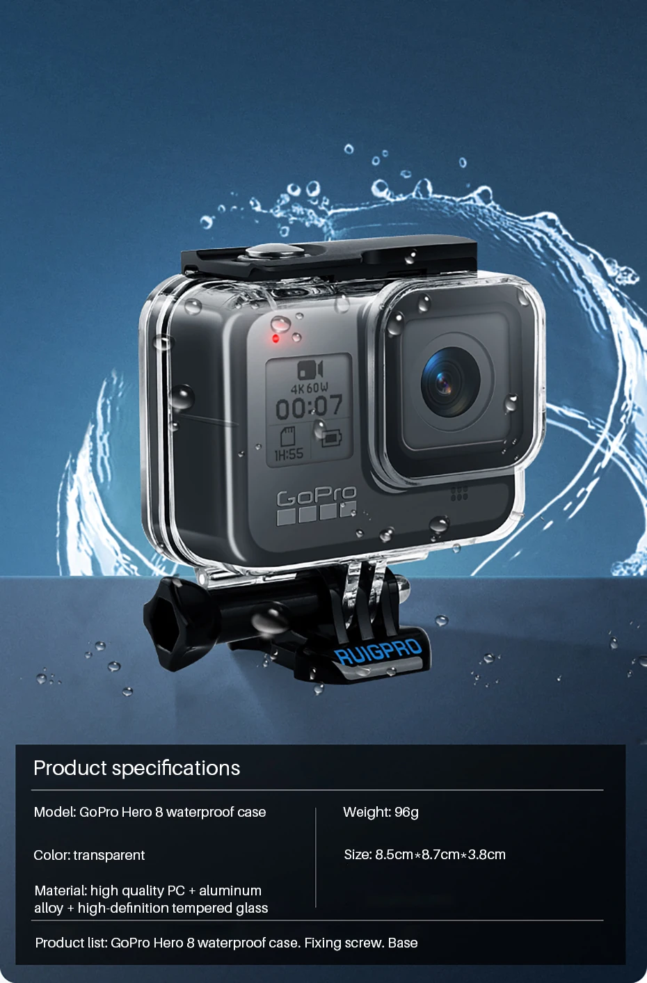 RUIGPRO Водонепроницаемый Чехол 45 м чехол для дайвинга для Gopro Hero 8 чехол для подводной фотосъемки чехол с фильтром для объектива для Gopro 8