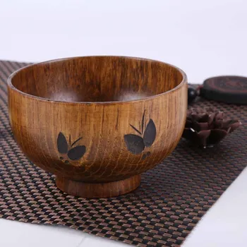 

Wooden Bowl Butterfly Shape Pattern Spruce Primitive Househould Eco-Friendly Milk Tea Noodles Natural Handmade Beer Rice Water