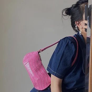 

Crocodile Pattern Underarm Bag Women Commute 2020 New Niche Design Handbag Shoulder-bag Solid Color Pu A172