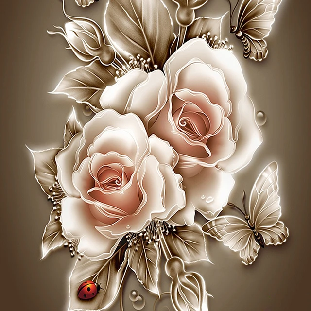 5d Diamond Painting Flowers - Scenery Diamond Painting Rose Butterfly Love  Diy - Aliexpress