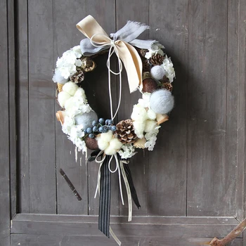 

Christmas Wool Felt Garland Front Door Wall Festival Rattan Hair Ball Wreath Pendants Hanging Ornaments Holiday PAK55