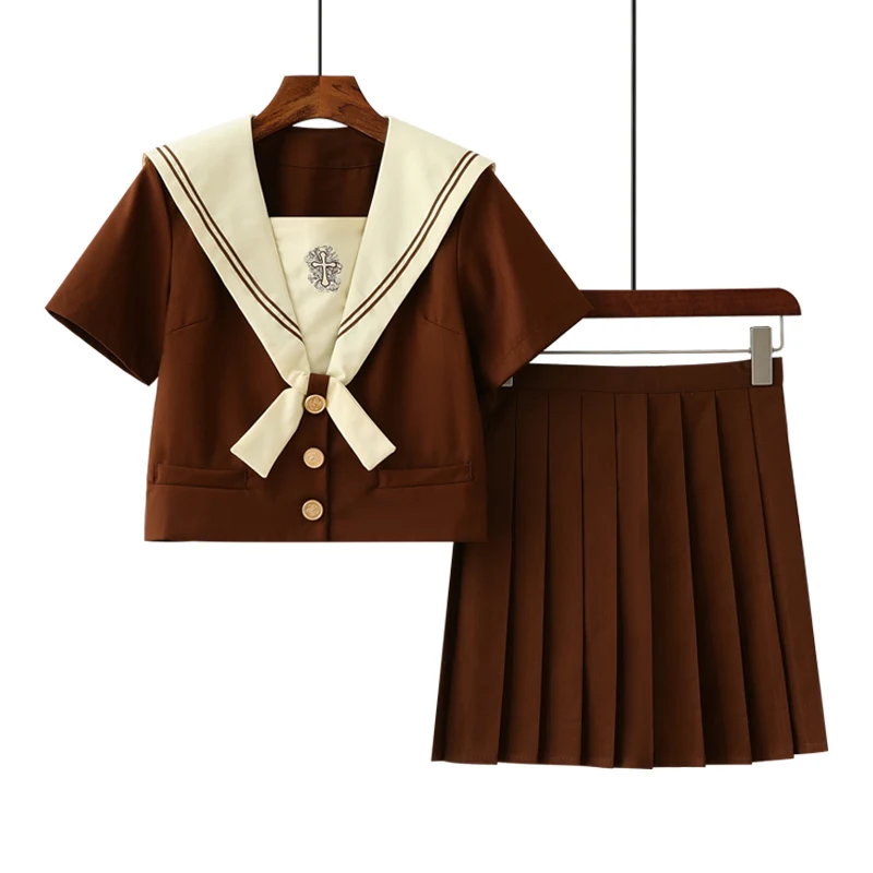 Short Sleeve Set Uhyd коричневый японская школьная форма косплей японский корейский стиль Kawaii юбки для девочек одежда аниме косплей - Цвет: Short Sleeve Set