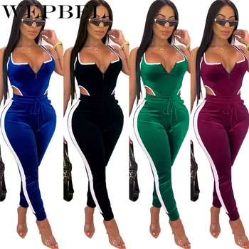 

WEPBEL Women Sexy Playsuit Sleeveless Deep V Neck Backless Backless Zipper Shirt Pants Slim Fit Bodysuit Night Club Jumpsuit