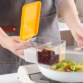 

4 Grids Spice Storage Organizer Kitchen Seasoning Box Pepper Salt Sugar Kitchen Organizer Set Home Accessories