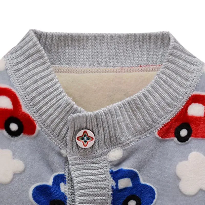 Детский кардиган; вязаный свитер для новорожденных; сезон осень-зима; Детский свитер с принтом машины; хлопковая мягкая детская ветровка; вязаная одежда