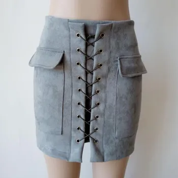 

Vintage Women Bandage Suede Fabric Mini Skirt Slim Seamless Stretch Tight Short A-Line Skirt H1