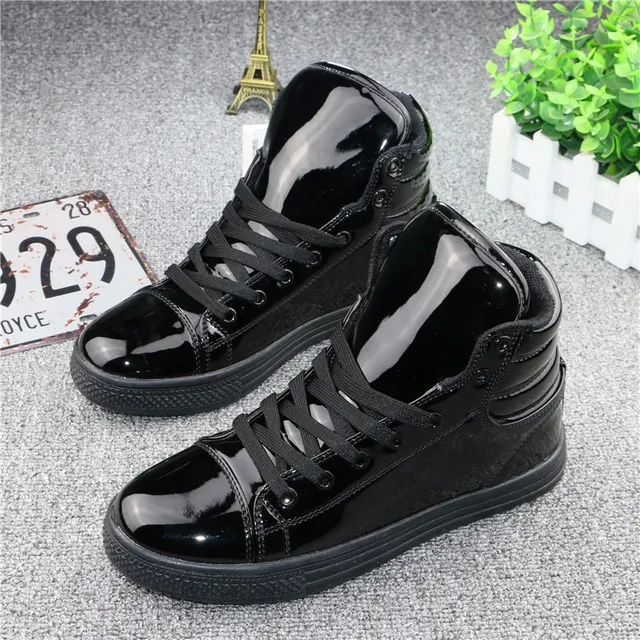 US $17.99 YeddaMavis Black Sneakers Women Boots Womens Shoes 2019 Spring Korean Lace Up HighTop Patent Leath