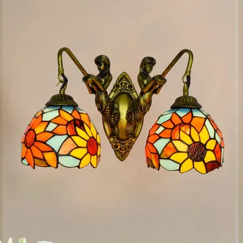

Mermaid Corridor Double-Headed Wall Lamp American Creative Tiffany Colored Glass Living Room Dining Room Taiyanghua Glass Lamp