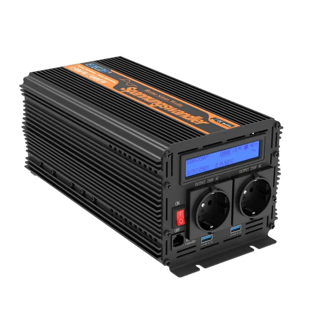 EDECOA 1500W 3000W инвертирующий усилитель мощности DC 12V AC 220V 230V 240V инвертор с чистым