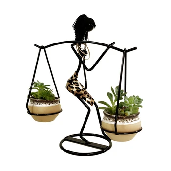 

BURDEN LEOPARD PRINT GIRL FLOWER POT IRON CHARACTER FLOWER POT SUCCULENT FLOWER STAND CERAMIC MINI PLANT POT HOME DECORATIONS