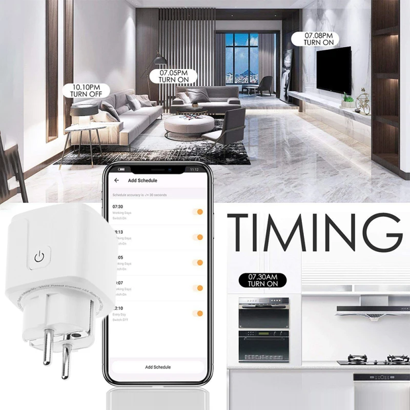 Tuya  WiFi Smart Wireless Plug  16A EU Adaptor Remote Voice Control Power Monitor Outlet Timer Plug For Alexa Google Smart Home 2