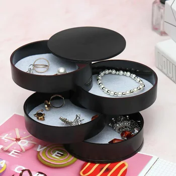 

4 Layers Jewelry Storage Box 360 Degrees Rotary Holder Jewelry Organizer for Earrings Rubber Band Bracelet Small Items Organizer