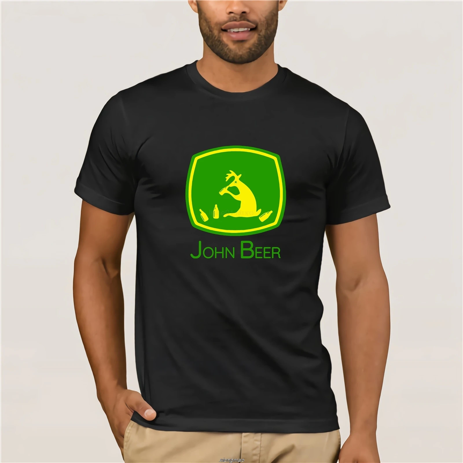 

Hip-Hop John Beer John Deer Funny Logo T-Shirt Summer style Streetwear Men's cool Short Sleeve Printed T-Shirt tees top