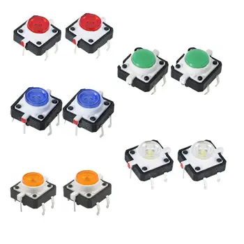 

10PCS LED Tactile Push Button Switch Momentary Tact 5 Colors with LED Round Cap