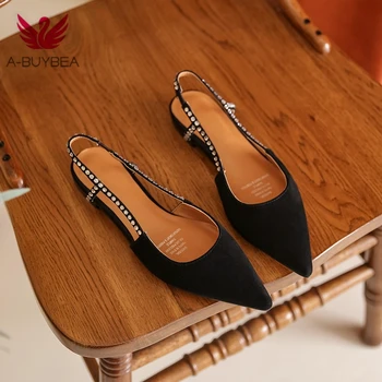 

Summer Women's Pumps Kid Suede Pointed Toe Women Shoes size 34-40 Buckle Strap Solid Crystal Slingbacks Sexy Ladies Shoes