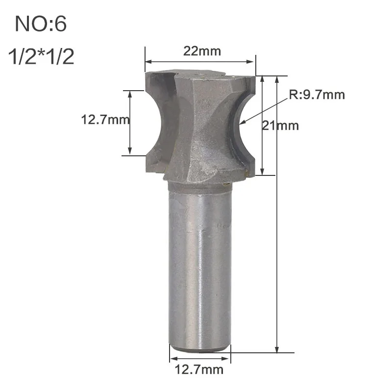 1 шт. 1/" 1/4" хвостовик фрезерный станок по дереву полукруглый бит выпуклые кромки для деревообрабатывающий инструмент промышленного класса - Длина режущей кромки: NO6