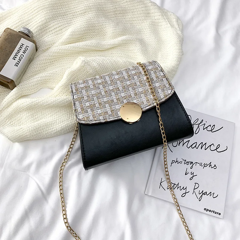 

2019 Autumn on New Style Fashion WOMEN'S Bag Small Fragrant Wind Mao Woolen Fabric round Buckle Bag Hand Shoulder Chain Generous