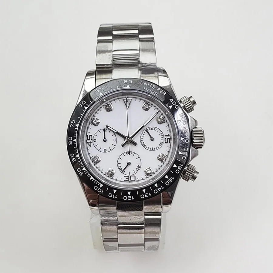 

Watch 39mm white dial clock gift sapphire crystal automatic Japan VK36 movement stainless steel bracelet