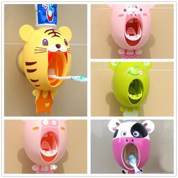 

Creative Cute Cartoon Automatic Toothpaste Dispenser Wall Mount Stand Bathroom Sets for Kids Children Tooth Brush