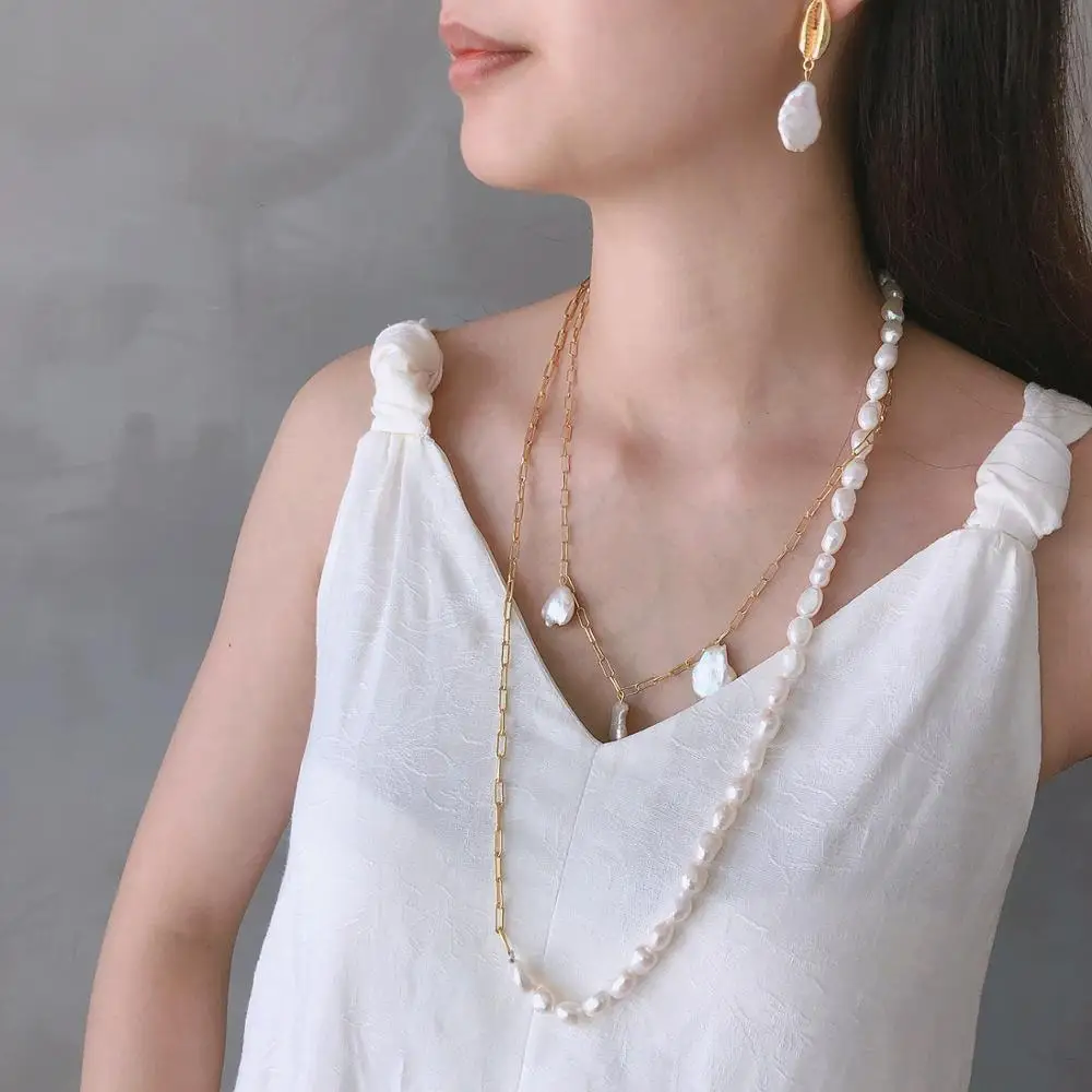 

Amaiyllis 925 sterling silver Baroque Beads Pearl Long Sweater Chain Necklace For Women Statement Autumn Ornament Necklaces Jewelry