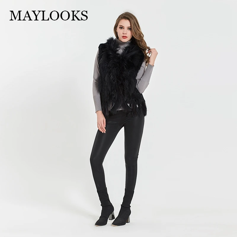 Женский жилет maylook из натурального кроличьего меха с воротником енота Зимняя