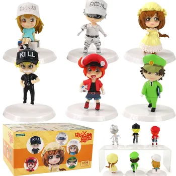

6.5cm--7cm 6pcs/set Cells At Work Red White Blood Cell PVC Cartoon Mini Figure Toys Decoration Doll Gifts For Kids