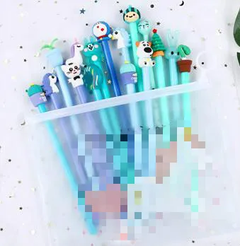 20 шт./лот милые гелевые ручки Kawaii Girl, нейтральные ручки с мультяшными рисунками для детей, подарки, школьные принадлежности, канцелярские принадлежности с сумкой - Цвет: 20pcs Blue