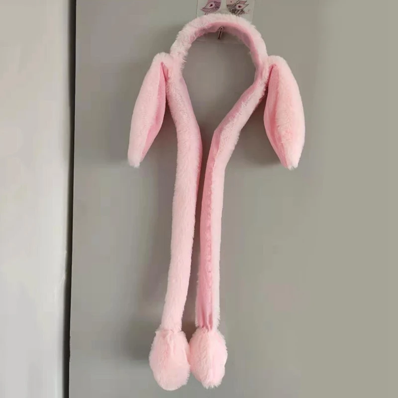 Pink Шапка кролика с подвижными ушками, шапка кролика с ушками, теплая плюшевая Милая шапка с подушкой безопасности - Color: Pink
