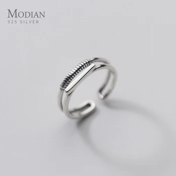 

Modian Fashion Simple 925 Sterling Silver Geometric Double Layer Line Ring for Women Resizable Opening Rings Fine Jewelry Bijoux